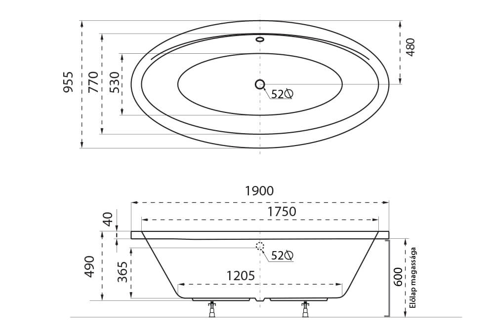 Oval különleges akril kád